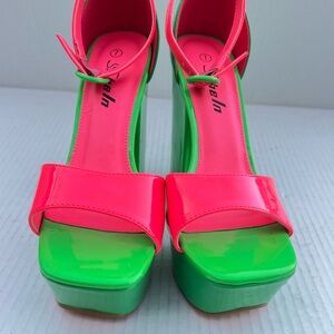 Vibrant Pink and Green Platform Heels Sz. 7